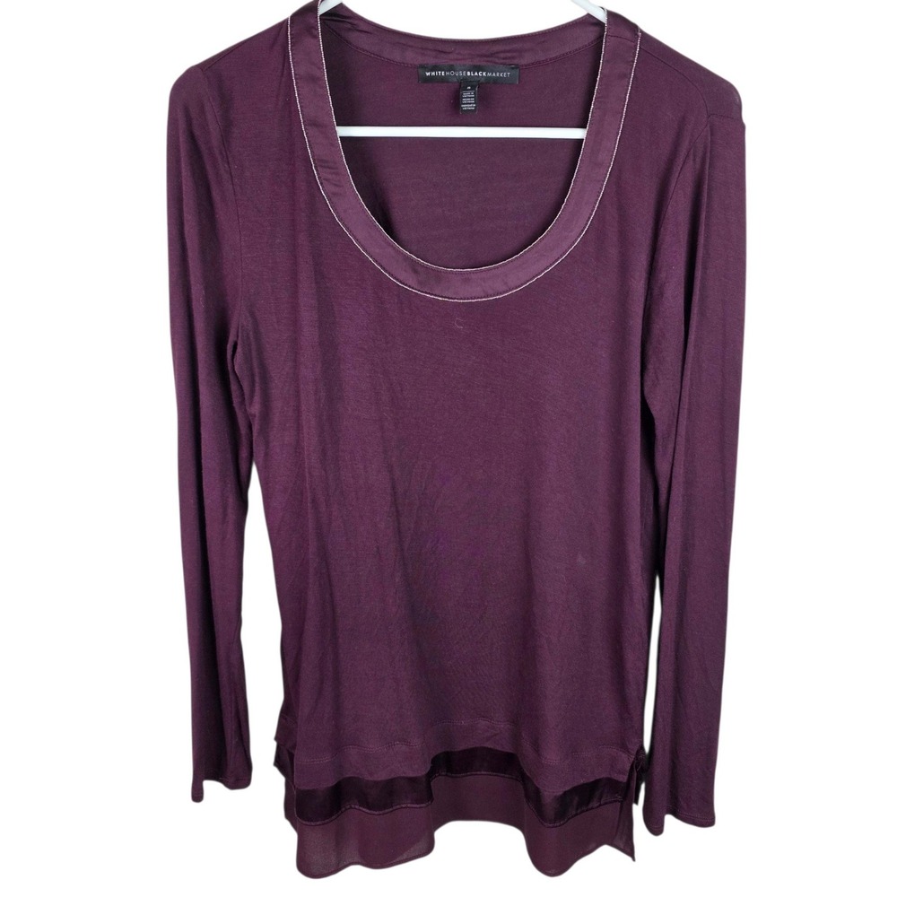 White House Black Market Top Womens S Purple Excellent Layered Satin Trim Beaded